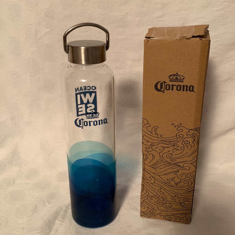 Corona Glass Water Bottle Ocean Wise Screw Off Metal Lid